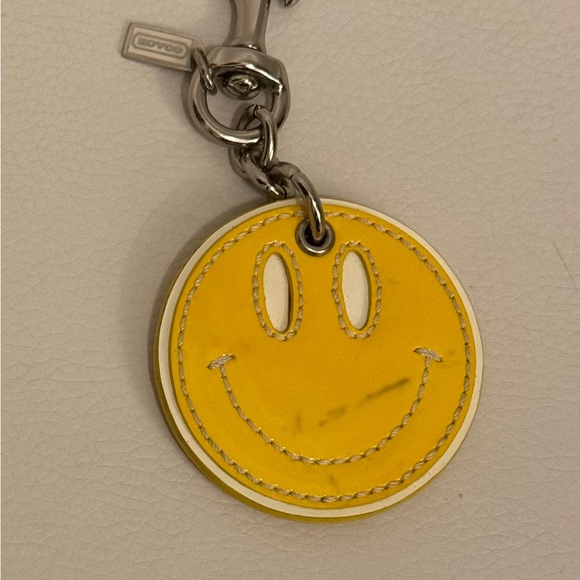 Coach Patent Leather Smiley Face Charm Yellow/White keychain - Picture 5 of 8